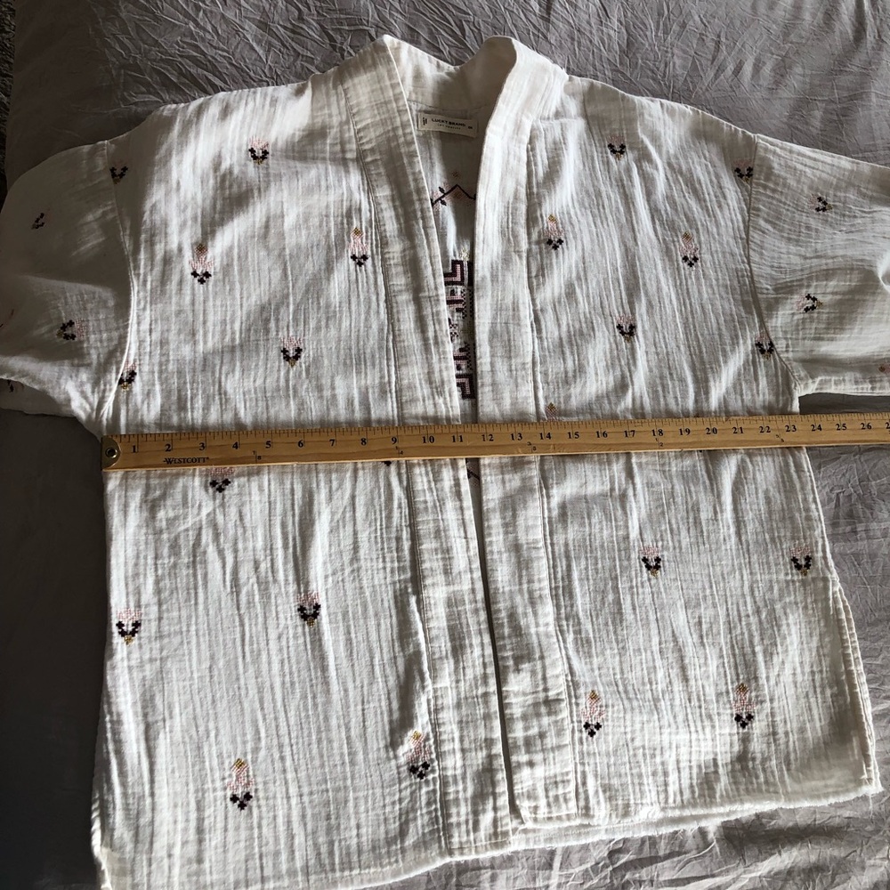 Lucky Brand Cream Open-Front Embroidered Kimono Jacket - Picture 11 of 12
